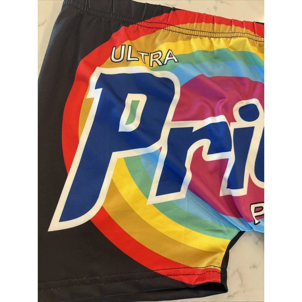 Pride LGBTQ Boxer Briefs Booty Shorts Men SZ LG Black Rainbow Back Pride Power